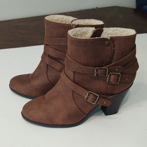 JustFab Brown Ankle Boots with Buckle Straps